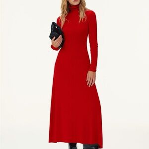 Commense Red Long-Sleeve Turtleneck Maxi Dress